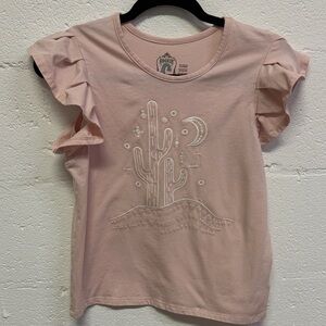 Pink Cactus Tee with Ruffled Sleeves Girls size Large